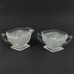 Vintage Indiana Clear Glass Tiara Cream and Sugar Set
