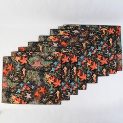 Set of 8 Unbranded Cloth Napkins Starfish Coral On Black Background 16" x 12.75"