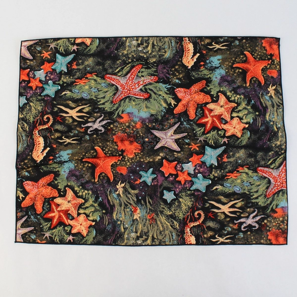 Set of 8 Unbranded Cloth Napkins Starfish Coral On Black Background 16" x 12.75"