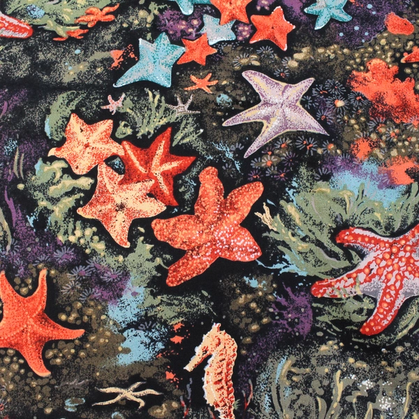 Set of 8 Unbranded Cloth Napkins Starfish Coral On Black Background 16" x 12.75"