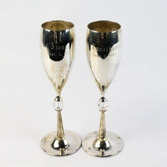 Vintage Silver Plate Champagne Flutes Engraved Jonathan and Alane With A Date