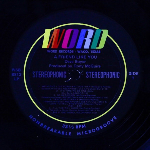 Dave Boyer A Friend Like You 1980 Vinyl Record WSB-8813