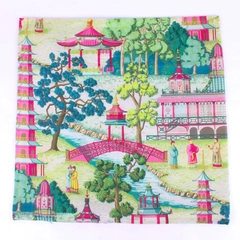 Multicolor Asian Pagoda Design Square Throw Pillow Cover 17" x 17"
