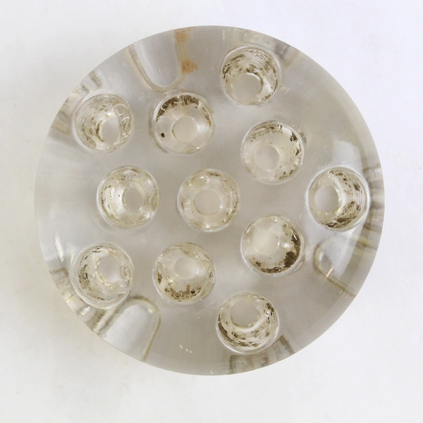 Vintage 3-Footed 13 Hole Clear Glass Flower Frog 3" Wide Floral Domed Round