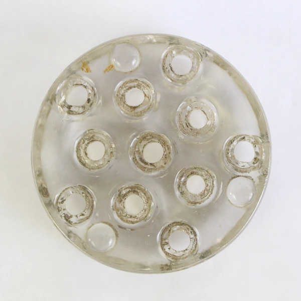 Vintage 3-Footed 13 Hole Clear Glass Flower Frog 3" Wide Floral Domed Round