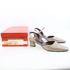 Denise James Taupe Leather Slingback Block High Heel Almond Toe Women's Size 8