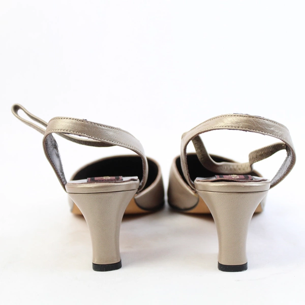 Denise James Taupe Leather Slingback Block High Heel Almond Toe Women's Size 8