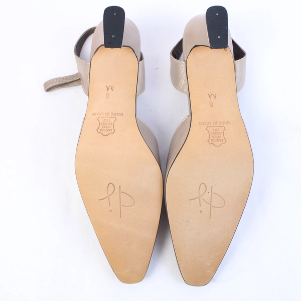 Denise James Taupe Leather Slingback Block High Heel Almond Toe Women's Size 8