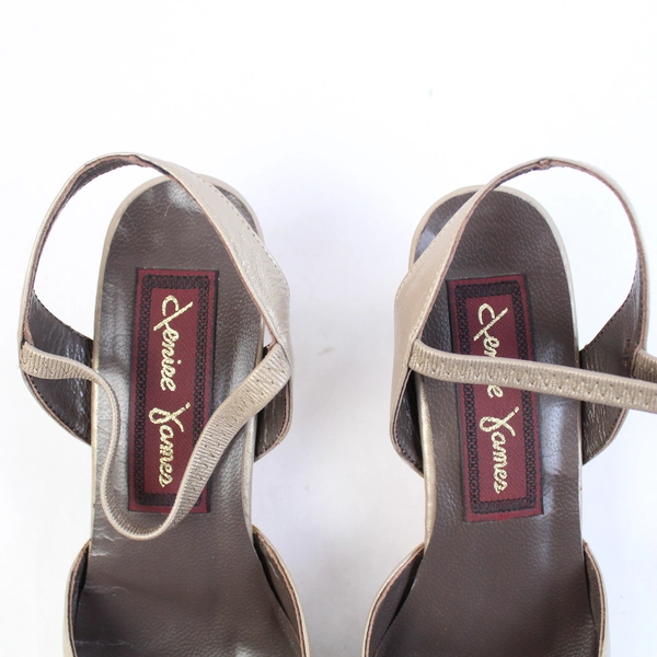 Denise James Taupe Leather Slingback Block High Heel Almond Toe Women's Size 8