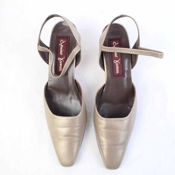 Denise James Taupe Leather Slingback Block High Heel Almond Toe Women's Size 8