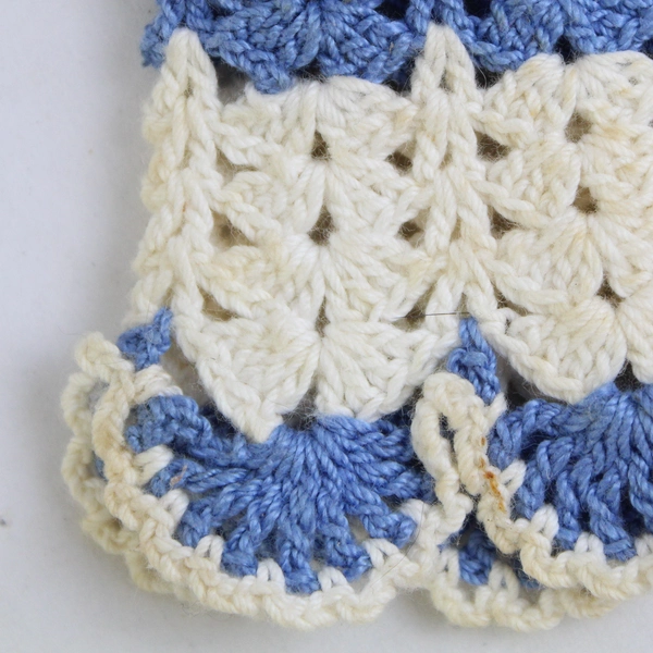 Vintage Hand Crocheted Doll Dress Wall Hanger Blue and White