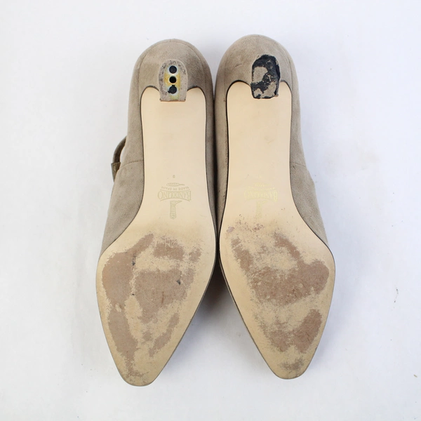 Bandolino Taupe Suede Pump Spool High Heel Almond Toe Women Size 7.5