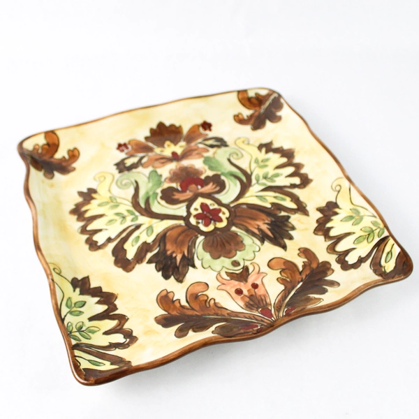 Paisley Brand Floral Multicolor Ceramic Square Serving Tray Platter 11.5"