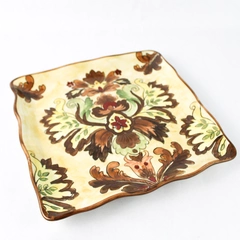 Paisley Brand Floral Multicolor Ceramic Square Serving Tray Platter 11.5"
