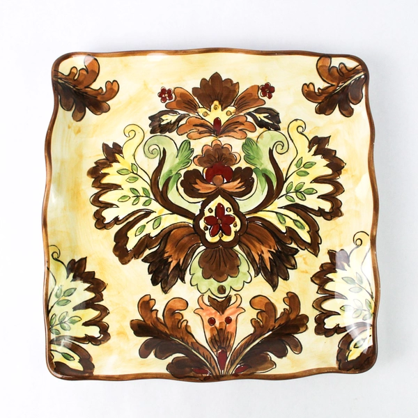 Paisley Brand Floral Multicolor Ceramic Square Serving Tray Platter 11.5"