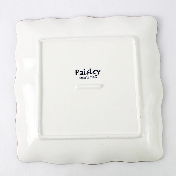 Paisley Brand Floral Multicolor Ceramic Square Serving Tray Platter 11.5"