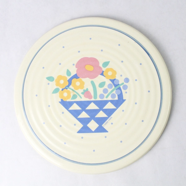 Hallmark HMK Auntie Em Collection Round Ceramic Trivet Floral Basket 1986