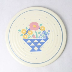 Hallmark HMK Auntie Em Collection Round Ceramic Trivet Floral Basket 1986