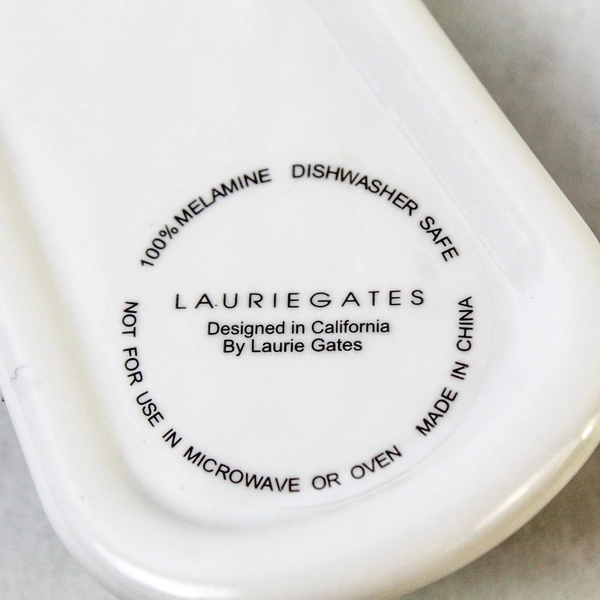 Laurie Gates Salad Server Tray Set Spoon & Fork White Teal Trim 10.5"