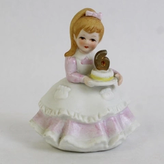 VTG Lefton Porcelain China Girl Figurine 6 Birthday Cake Pink Dress Blonde