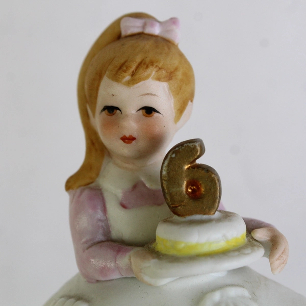 VTG Lefton Porcelain China Girl Figurine 6 Birthday Cake Pink Dress Blonde