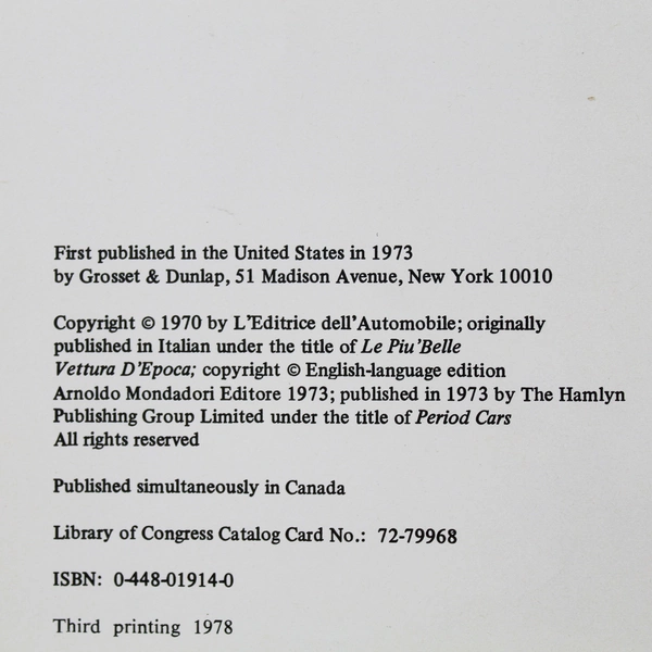 Great Collectors' Cars by Gianni Rogliatti 1978 HC Book - Pre-Owned Condition