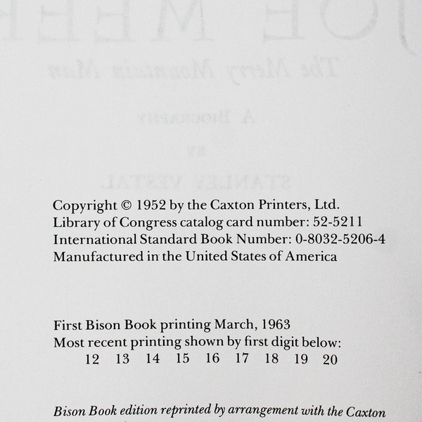 Joe Meek The Merry Mountain Man A Biography by Stanley Vestal 1963 PB Vintage