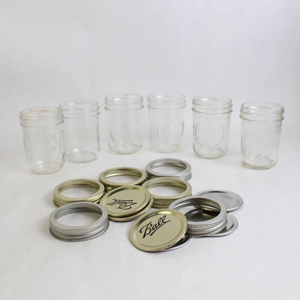 Lot of 6 Ball Fruit Embossed Clear Glass Canning Jars Preserves