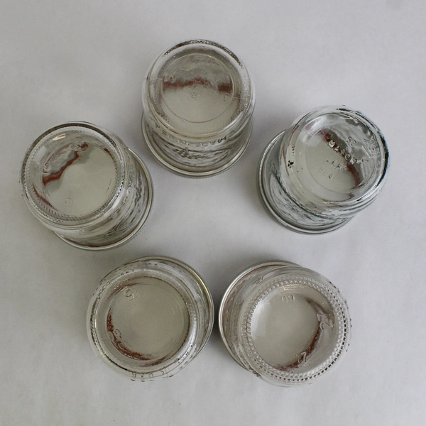 Lot of 5 Ball Fruit Embossed Clear Glass Canning Jars Preserves with Lids