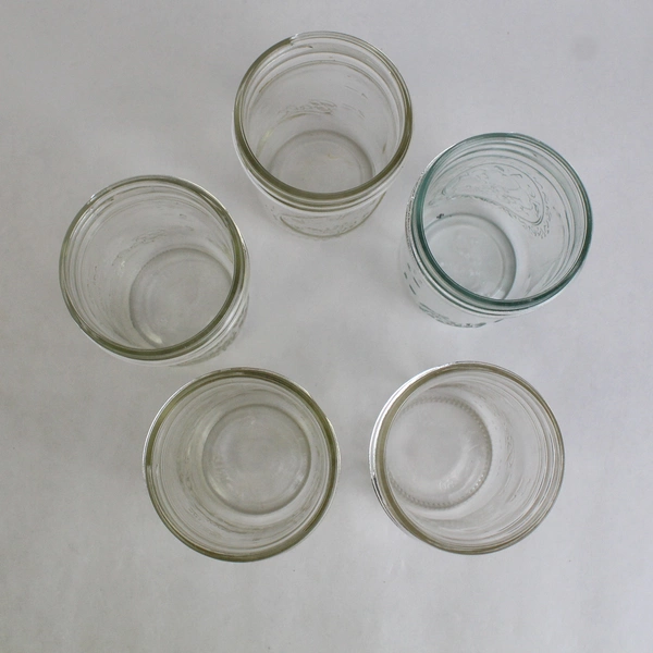 Lot of 5 Ball Fruit Embossed Clear Glass Canning Jars Preserves with Lids