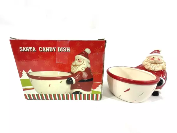 Vintage Dongli Craft Santa Candy Dish 4.25" with Original Box Holiday Decor