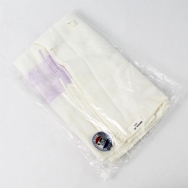 Sealed Vintage Visa by Milliken White and Purple Tablecloth 70" Round
