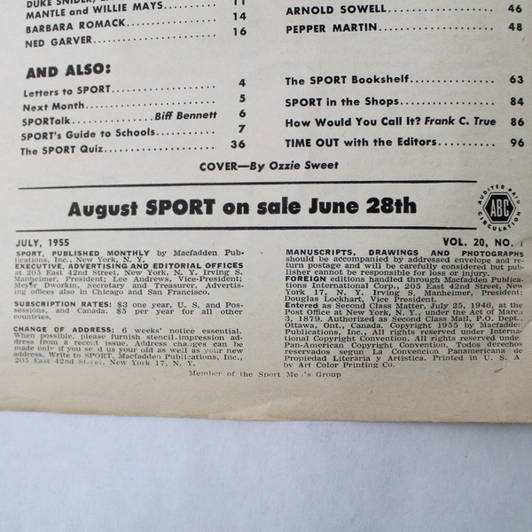 Sport Magazine Ned Garver Detroit Tigers July 1955