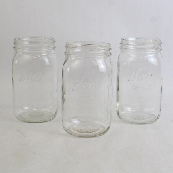 Set of 3 Kerr Self Sealing Wide Mouth Clear Glass Canning Jars No Lids Flawed