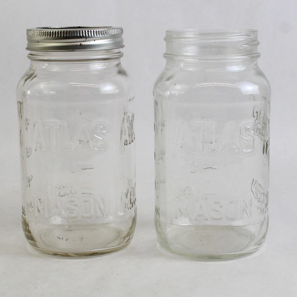 Lot of 2 Atlas Clear Glass Mason Jars Missing Lid