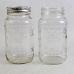 Lot of 2 Atlas Clear Glass Mason Jars Missing Lid