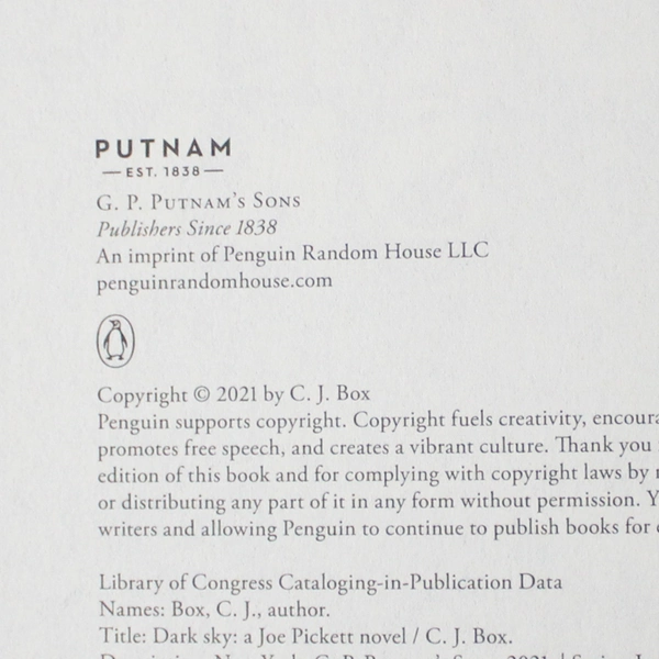 Dark Sky by C. J. Box 2021 Hardcover Previous Library Book