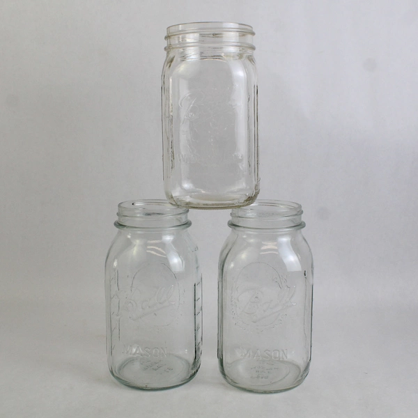 Lot of 3 Ball Clear Glass Fruit Embossed 27 Oz Mason Jars No Lids