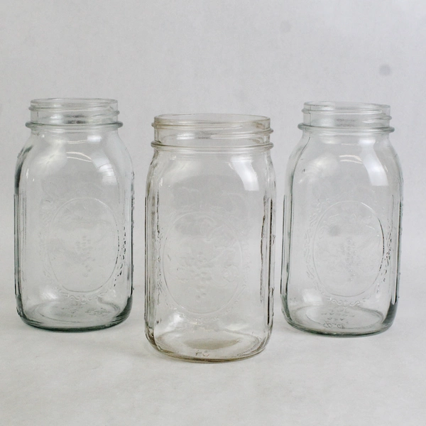Lot of 3 Ball Clear Glass Fruit Embossed 27 Oz Mason Jars No Lids