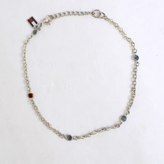 Tommy Hilfiger Silver Chain Bracelet with Blue Red Rhinestones 10" Adjustable
