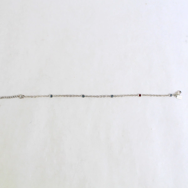 Tommy Hilfiger Silver Chain Bracelet with Blue Red Rhinestones 10" Adjustable