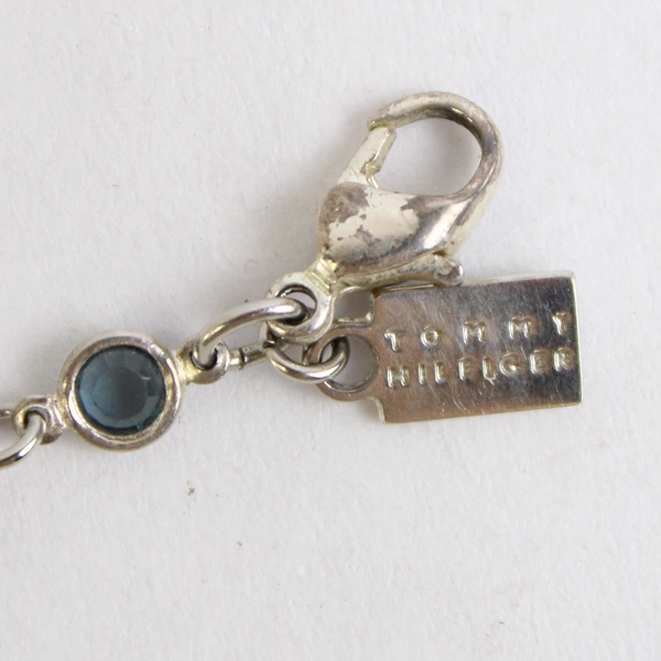 Tommy Hilfiger Silver Chain Bracelet with Blue Red Rhinestones 10" Adjustable