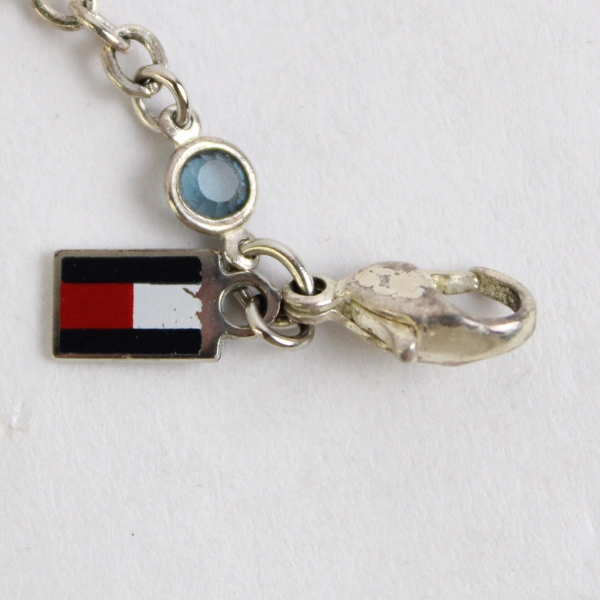 Tommy Hilfiger Silver Chain Bracelet with Blue Red Rhinestones 10" Adjustable