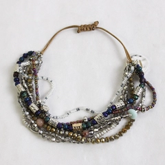 DEMDACO Beaded Love Stacked Bracelet Gray One Size Glass Adjustable