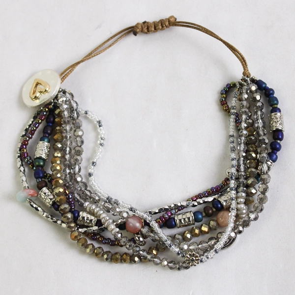 DEMDACO Beaded Love Stacked Bracelet Gray One Size Glass Adjustable