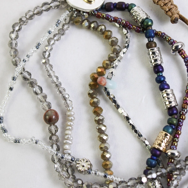 DEMDACO Beaded Love Stacked Bracelet Gray One Size Glass Adjustable