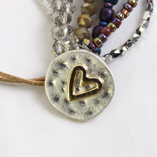 DEMDACO Beaded Love Stacked Bracelet Gray One Size Glass Adjustable