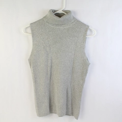 Pria Sparkly Silver Knit Turtleneck Sweater Vest Women's Size PM