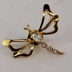 Vintage Avon Crystal And Rhinestone Gold Tone Dragonfly Pin