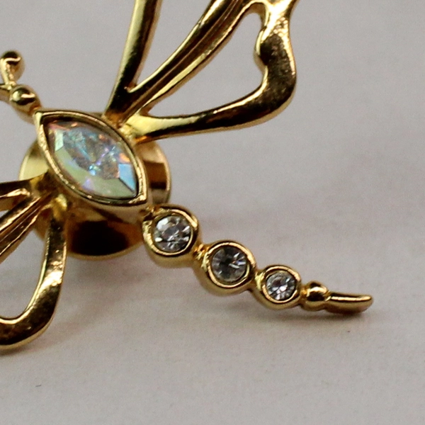 Vintage Avon Crystal And Rhinestone Gold Tone Dragonfly Pin